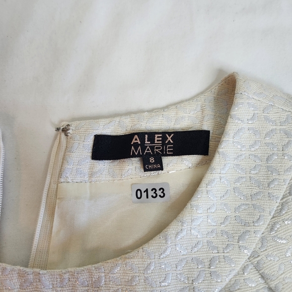 Alex Marie Vintage White Sleeveless Sheath Dress Midi, Metalic Details Size 8 - Picture 14 of 14